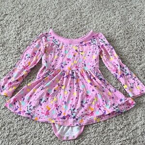 Little Sleepies Bamboo Pink Splatter Pant Long Sleeve Twirl bodysuit dress